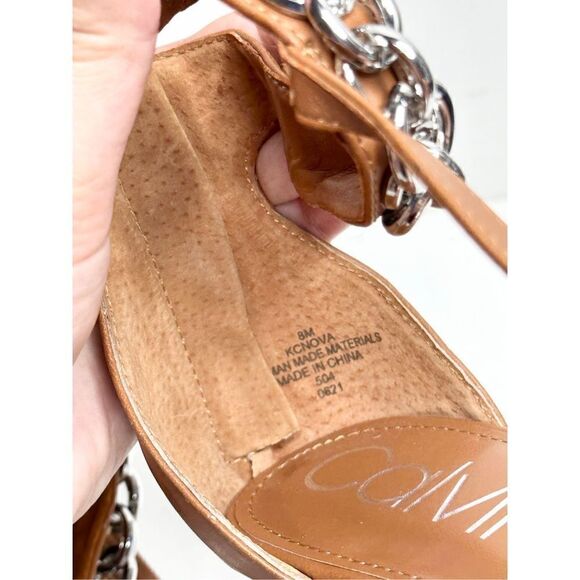 Calvin Klein Sandals Womens Size 8 Brown Chained Open Toe Heels - Picture 10 of 12